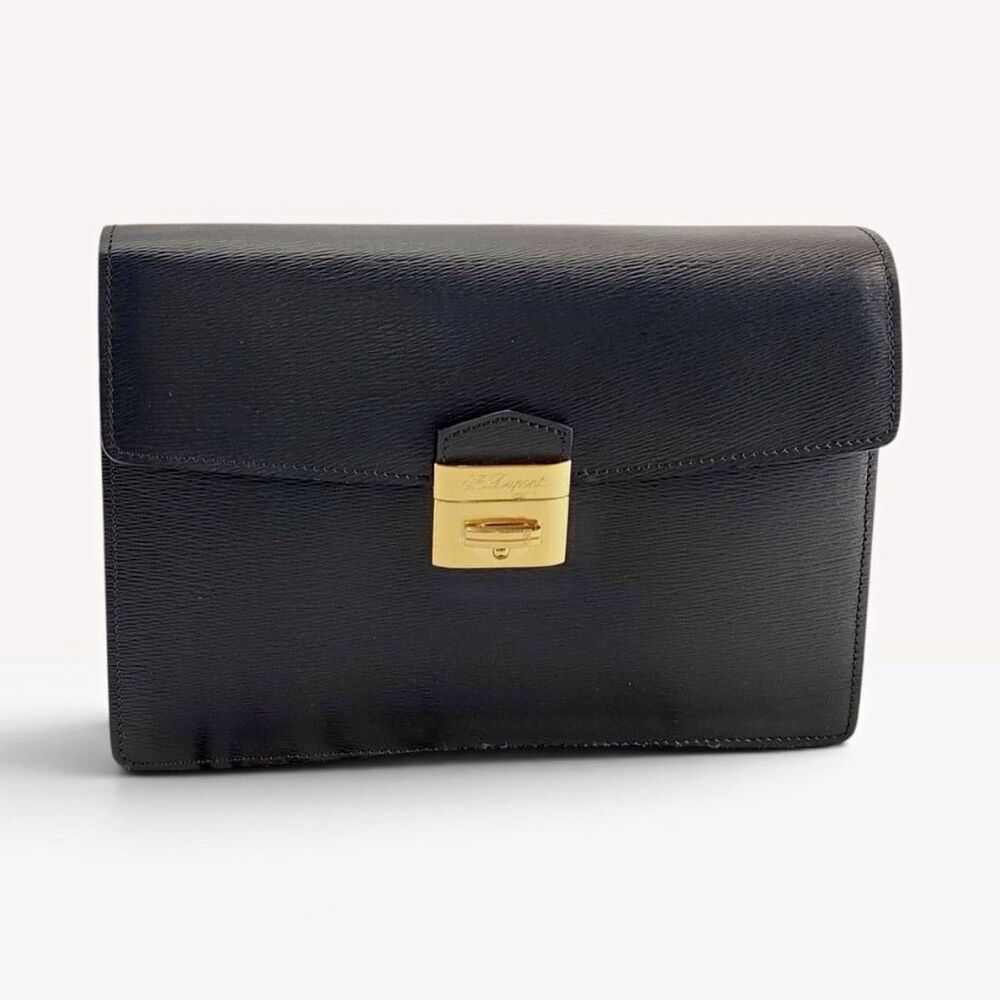 NEW Vintage S.T. Dupont Paris Black Leather Clutch w/ straps NOS Gold Hardware
